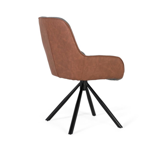 GINER Y COLOMER Lot de 2 Chaises de Bureau Giratoires avec Accoudoirs - Siège Rembourré en Tissu Gris et Simili Cuir Brun - Structure en Acier Tubulaire Noir
